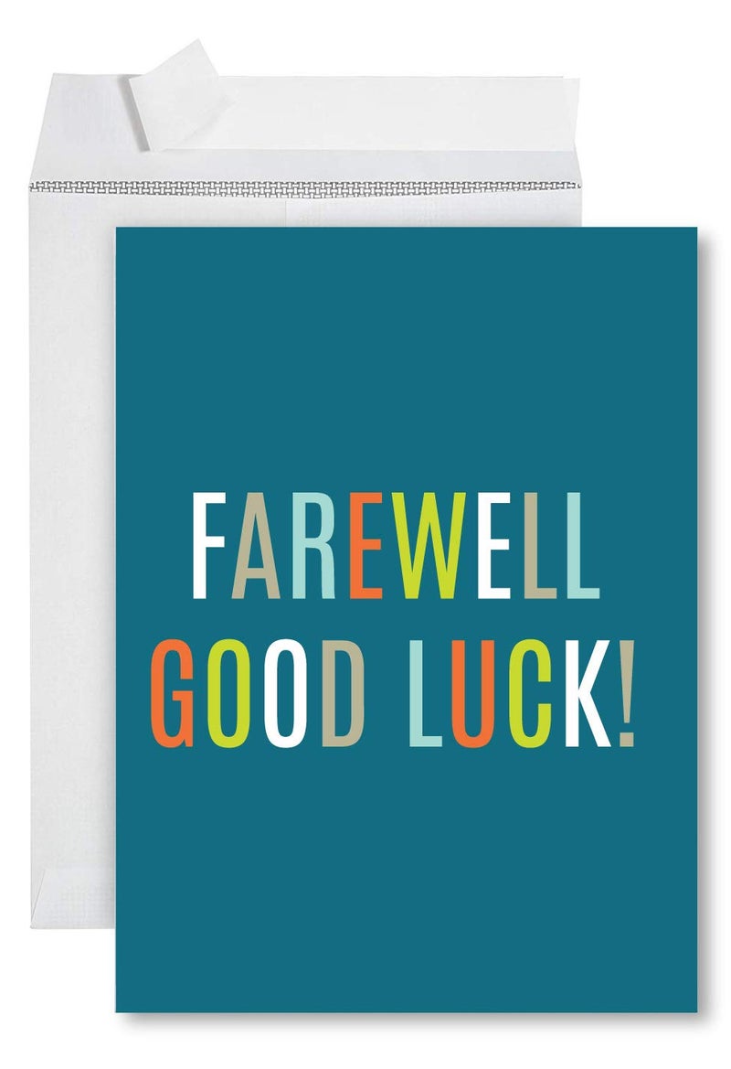 Andaz Press Funny Jumbo Farewell Card With Envelope 8.5 x 11 inch, Big Office Card, Blue Farewell Good Luck! 1-Pack, Includes Envelope - Image 1